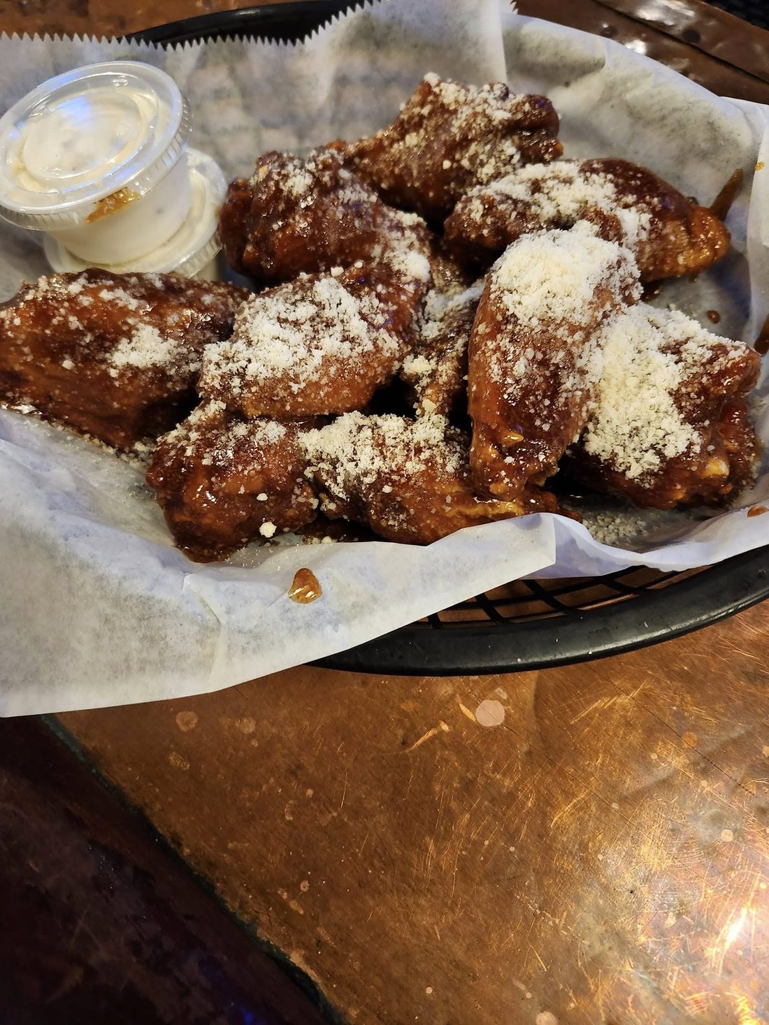 Garlic parmesan wings in a basket